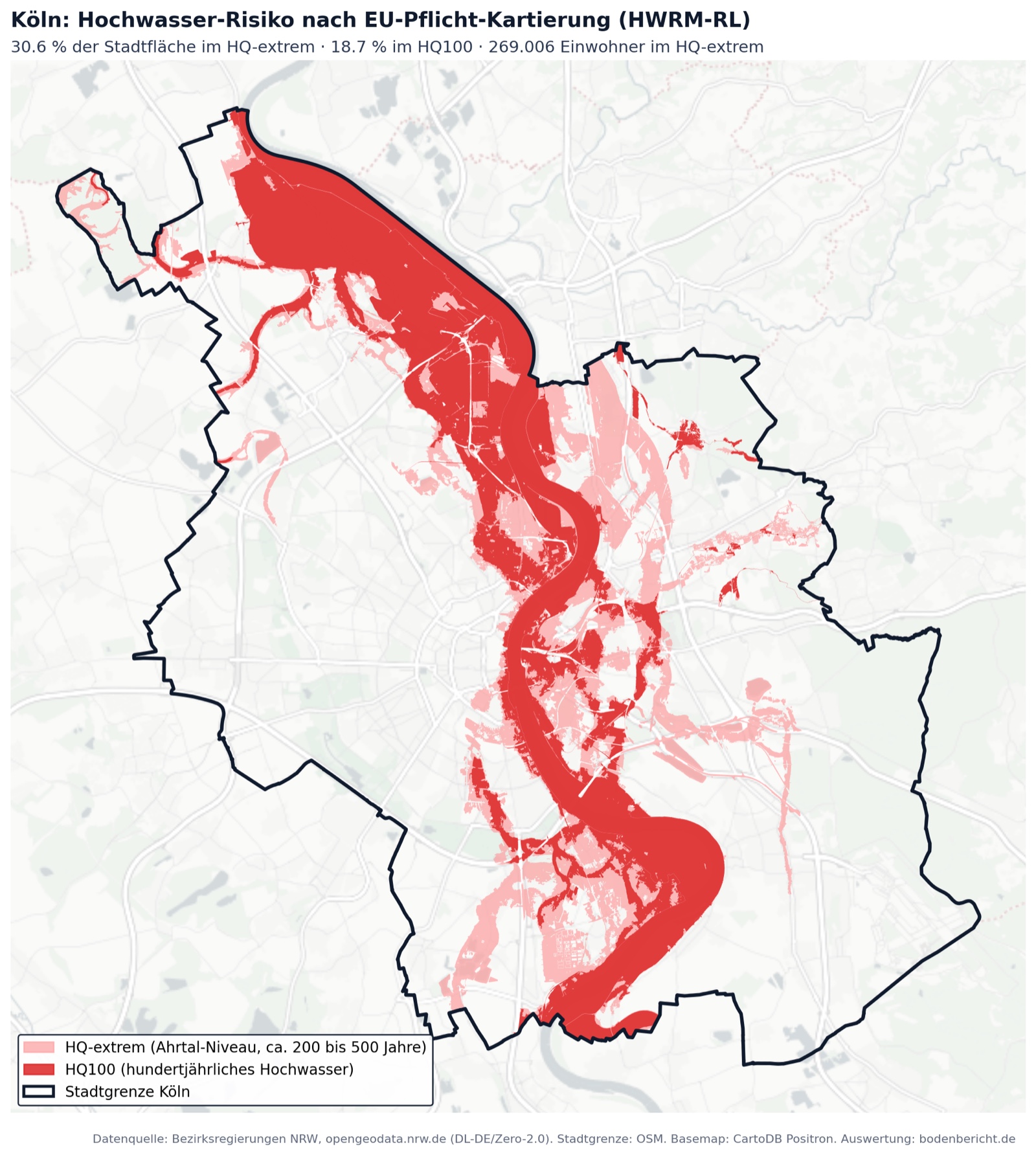 Köln: Hochwasser-Risiko im HQ100- und HQ-extrem-Szenario